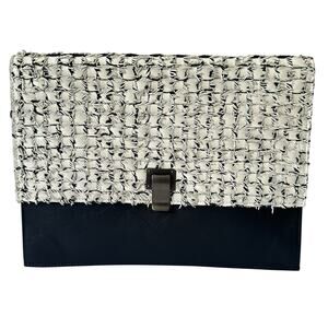 Proenza Schouler Leather Woven Tweed Clutch Black/White Celeb Style Handbag